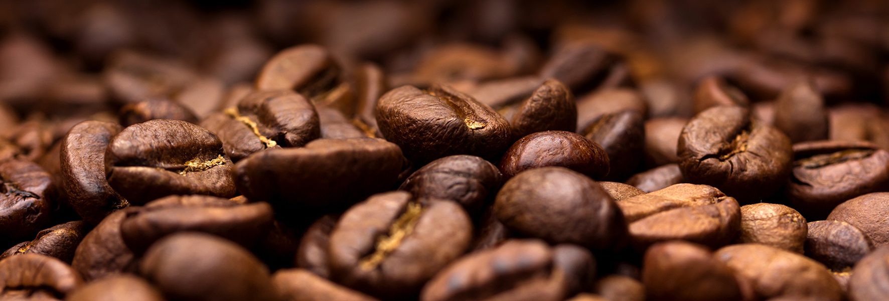 Coffee beans. Dark background with copy space, close-up